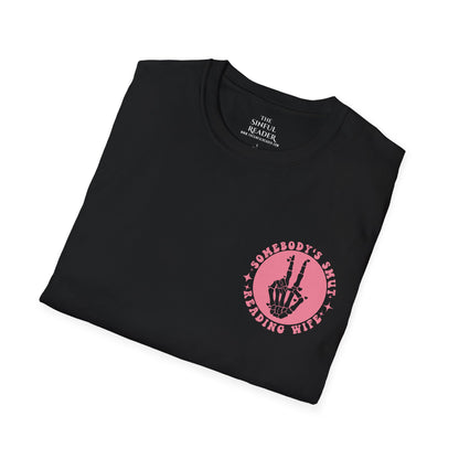 "Somebody's Smut Reading Wife" Pink Letter Softstyle Tee