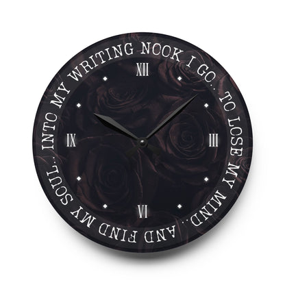 "Into My Writing Nook" Black Rose Wall Clock