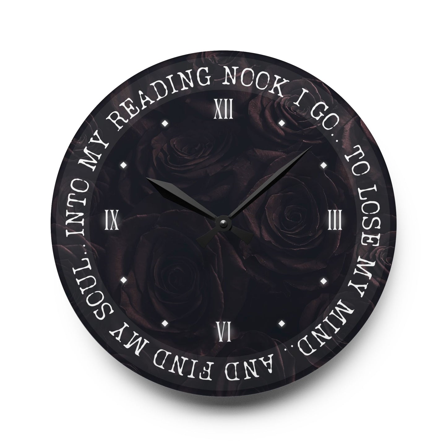 "Into My Reading Nook" Black Rose Wall Clock