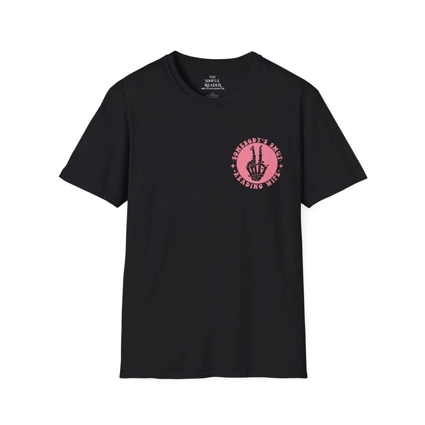 "Somebody's Smut Reading Wife" Pink Letter Softstyle Tee