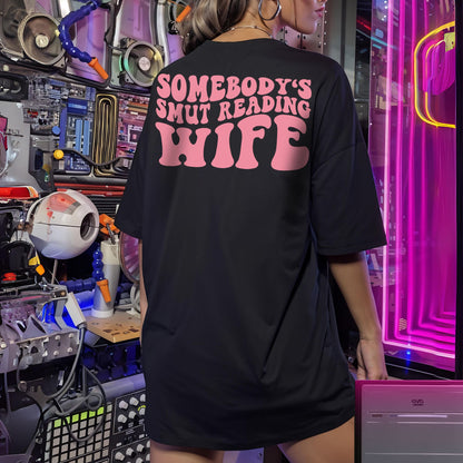 "Somebody's Smut Reading Wife" Pink Letter Softstyle Tee