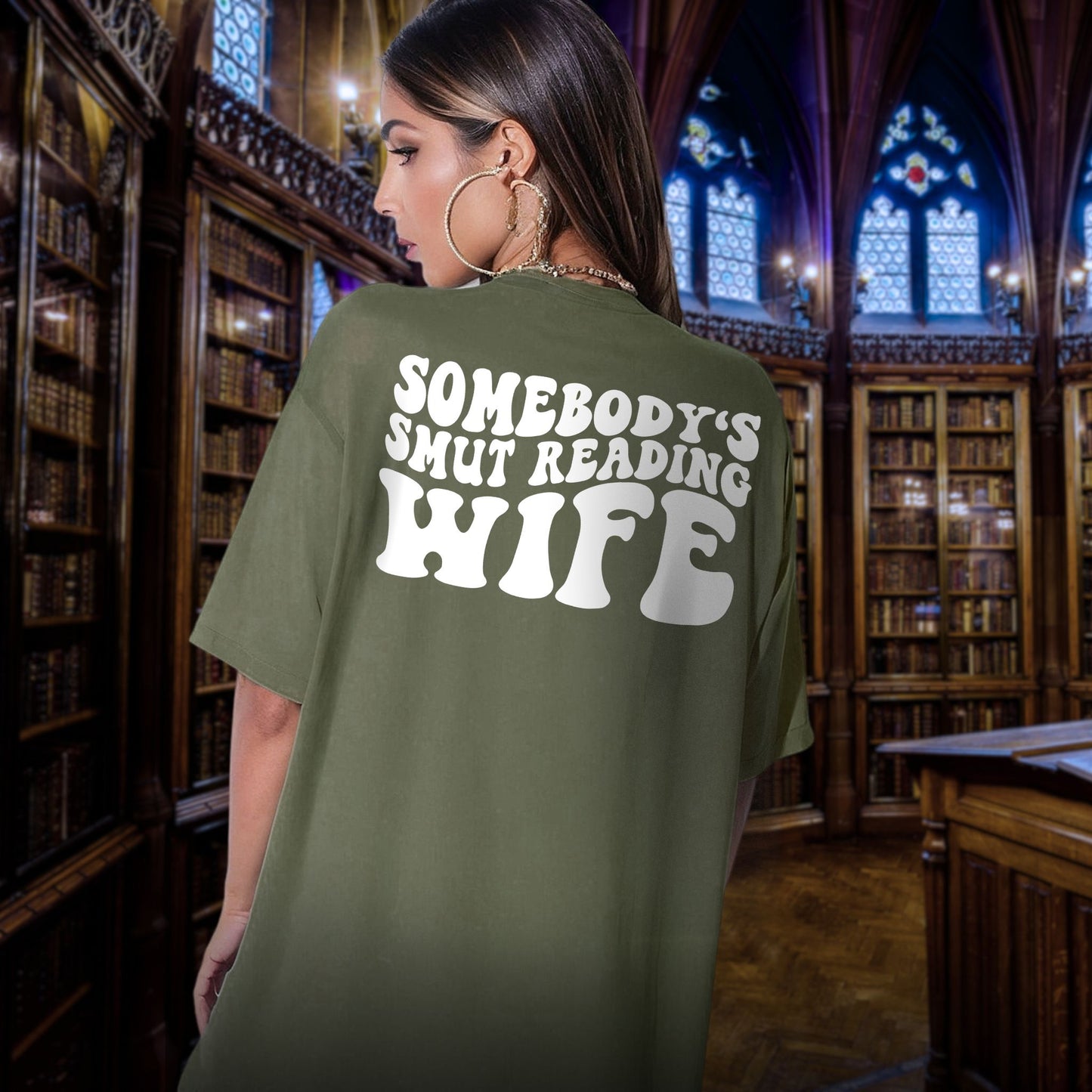 "Somebody's Smut Reading Wife" White Letter Softstyle Tee