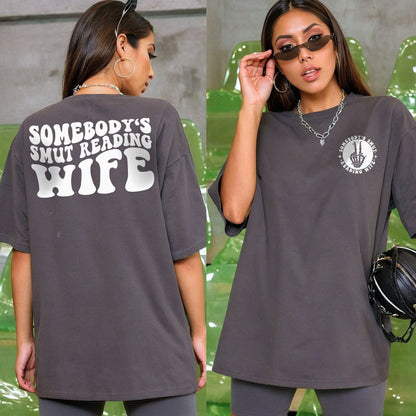 "Somebody's Smut Reading Wife" White Letter Softstyle Tee