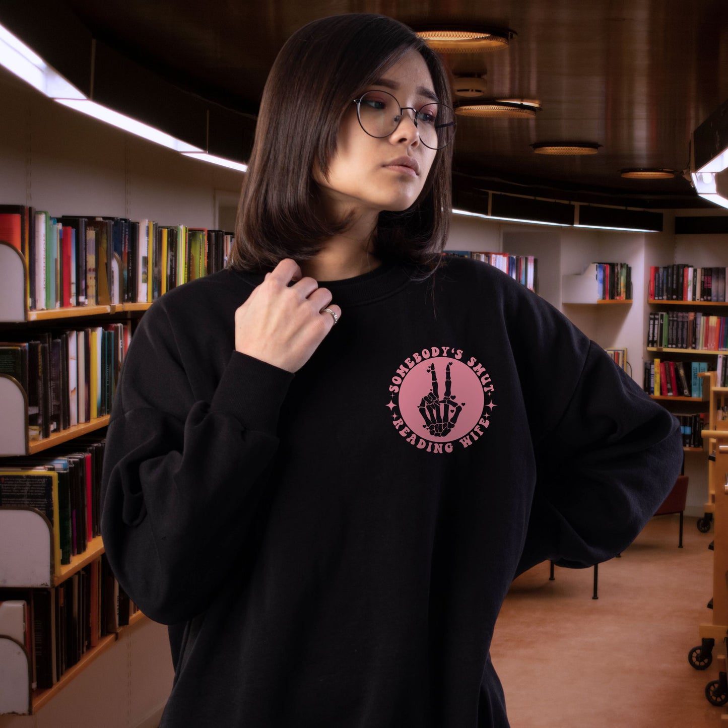 "Somebody's Smut Reading Wife" Pink Letter Crewneck