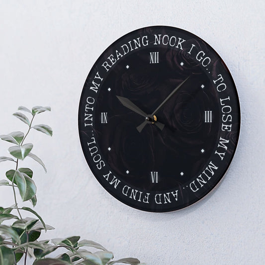 "Into My Reading Nook" Black Rose Wall Clock