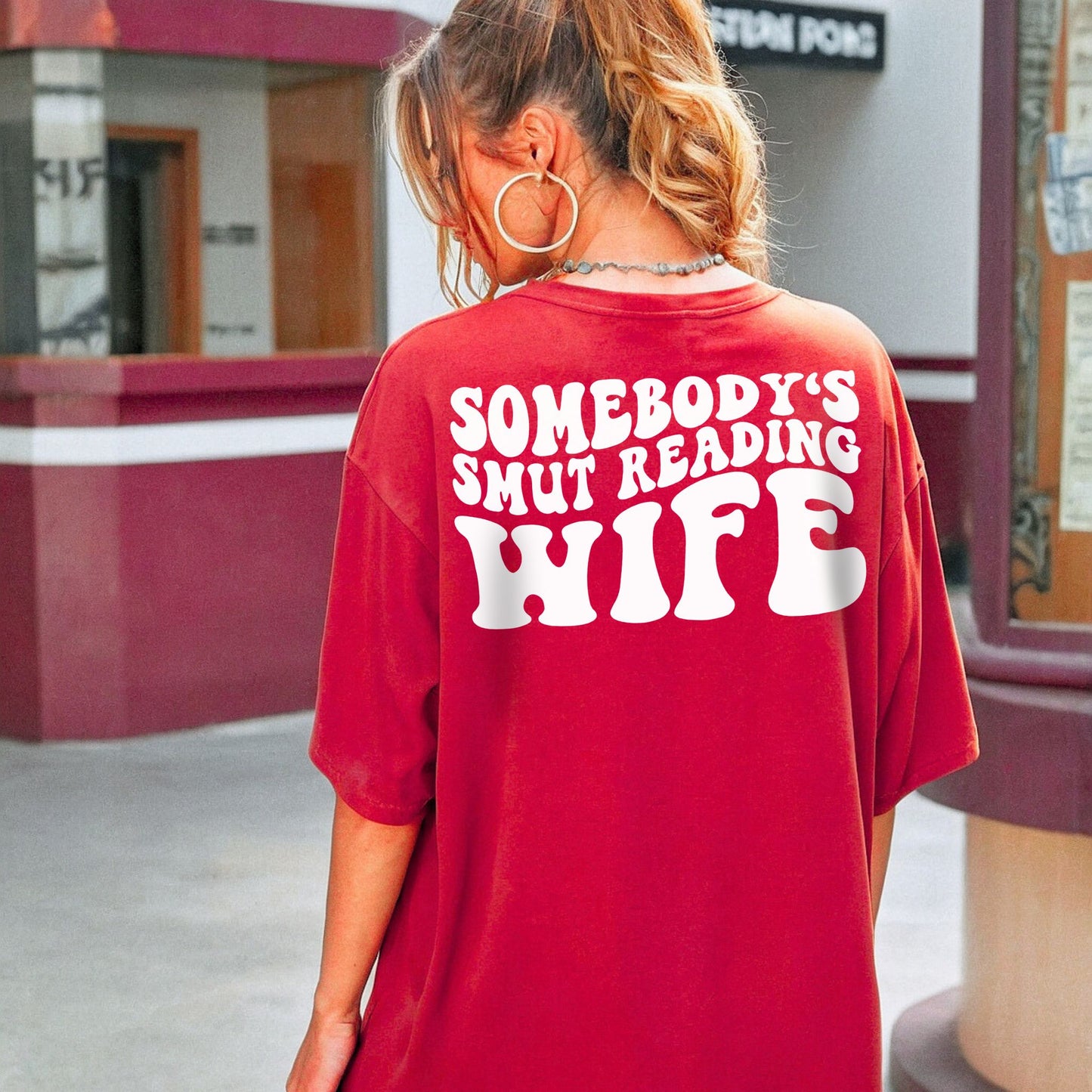 "Somebody's Smut Reading Wife" White Letter Softstyle Tee