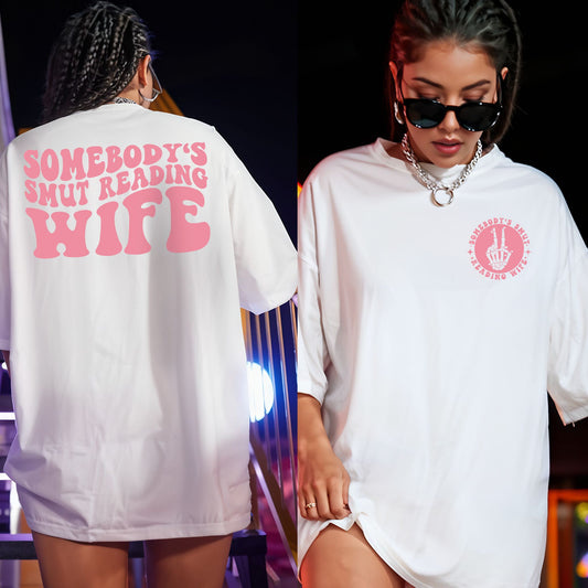 "Somebody's Smut Reading Wife" Pink Letter Softstyle Tee